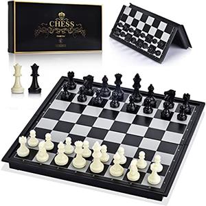 OkidSTEM Scacchiera con Magnetica Tavola Scacchi da Viaggio e 2 Regine Extra per Bambini e Adulti(Scacchi-Bianco e nero)