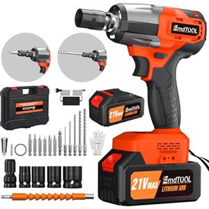 Huini 21V Avvitatore a Impulsi Brushless,Chiave Elettrica 3 in 1,3400 RPM,550 N.M,con 4 bussole,12 punte per cacciavite,batterie da 4.0Ah,per il settore automobilistico e per la casa,arancione
