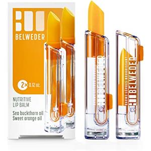 BELWEDER - Balsamo Labbra Nutriente con Olio di Olivello Spinoso e Olio d'Arancia Dolce - Protettivo e Antiossidante - Rigenerante Balsami Labbra - Burrocacao Labbra Trasparente - 2 x 3,5g