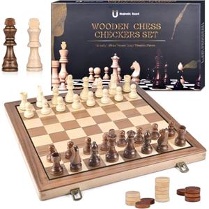 DYDHRER Scacchiera 2 in 1 in legno di alta qualità, portatile, pieghevole, gioco di scacchi per bambini, set magnetico per feste e attività, 39 x 39 cm