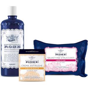 Acqua alle Rose, Kit Routine Viso Levigante, Azione Antirughe per Pelli Normali, contiene Tonico Rinfrescante, Crema Antirughe Levigante e Salviettine Struccanti Lenitive - Esclusiva Amazon