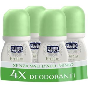 Neutro Roberts, Deodorante Roll On Fresco Verde, Té Verde e Lime, Zero Sali di Alluminio, Zero Macchie, Con Puro Olio di Glicerina, Deo Uomo e Donna, Plastica 100% riciclata, 48h - 4 Pezzi da 50 ml