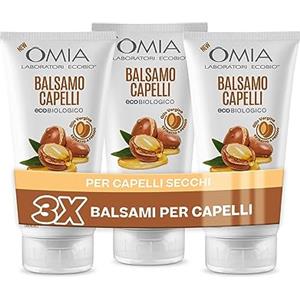 Omia, Balsamo Capelli Eco Bio con Olio di Argan del Marocco per Capelli Secchi, Nutriente e Ristrutturante, Shampoo per Lavaggi Frequenti, Senza Siliconi e SLES, 3 Flaconi da 180 ml