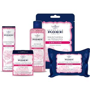 Acqua alle Rose, Kit Routine Viso Lenitiva, per Pelli Sensibili o Secche, contiene Acqua Micellare, Crema Antirughe, Contorno Occhi, Maschera in Tessuto e Salviettine Struccanti - Esclusiva Amazon