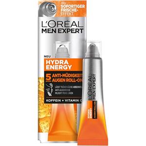 L'Oréal Paris men expert L'Oréal Men Expert Eye Roll-On per pelli stanche da uomo, tonificante cura degli occhi con vitamina C e caffeina, crema idratante anti-fatica Hydra Energy 24 ore su 24, 1 x 10 ml