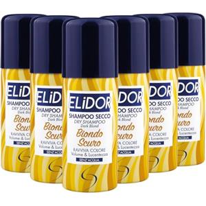 Elidor | Shampoo Secco Biondo Scuro, Ravviva Colore, Volume & Lucentezza Senza Acqua da 100ml, Confezione da 6 Pezzi