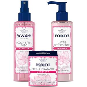 Acqua alle Rose, Set Lenitivo con Estratto di Rosa Chinensis, per Pelli Sensibili o Secche, contiene Acqua Spray 200ml, Crema Idratante 50ml e Latte Detergente 200ml - Esclusiva Amazon