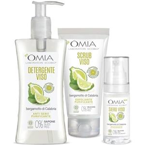 Omia, Kit Routine Viso, Set Cura Viso con Detergente Viso, Siero Viso e Scrub Viso con Bergamotto per Pelli Miste e Grasse, Kit Trattamento Skin Care - Esclusiva Amazon