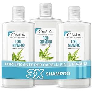 Omia, Fisio Shampoo Trattante con Olio di Melaleuca, Per Capelli Fini e Fragili, Fortificante, Ristrutturante, Shampoo Lavaggi Frequenti, Senza Siliconi e SLES, 3 Flaconi da 200 ml