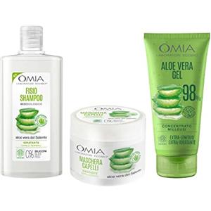 Omia, Kit Routine Haircare, Set Cura Capelli con Fisio Shampoo Eco Bio, Maschera Capelli e Gel con Aloe Vera del Salento, Adatto a Lavaggi Frequenti, Azione Idratante, Senza SLES e PEG