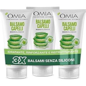 Omia, Balsamo Capelli Eco Bio con Aloe Vera del Salento per Capelli Normali, Idratante ed Equilibrante, Balsamo per Lavaggi Frequenti, Senza Silicon i e SLES, 3 Flaconi da 180 ml