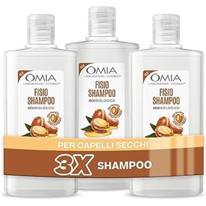 Omia, Fisio Shampoo Eco Bio con Olio di Argan del Marocco per Capelli Secchi, Nutriente e Ristrutturante, Shampoo per Lavaggi Frequenti, Senza Siliconi e SLES, 3 Flaconi da 200 ml