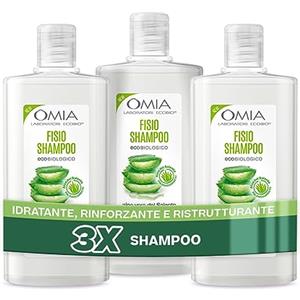 Omia, Fisio Shampoo Eco Bio con Aloe Vera del Salento per Capelli Normali, Idratante ed Equilibrante, Shampoo per Lavaggi Frequenti, Senza Siliconi e SLES, 3 Flaconi da 200 ml