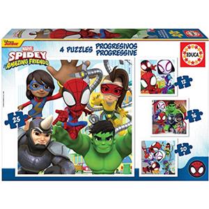 Educa - Puzzle progressivi di cartone per bambini | Spidey. Dimensioni: 40 x 28 cm. 4 puzzle da 12 a 25 pezzi. Da 3 anni (19295)