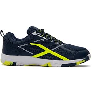 HUNDRED Xoom Scarpe da Badminton Professionali Antitraccia da Uomo | Materiale: ecopelle | Adatto per tennis indoor, squash, ping pong, basket e padel (Navy/Lime, Taglia: EU 45, UK 11, US 12)