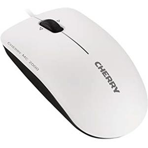 CHERRY MC 2000, Mouse a Filo di Dimensioni Standard, Design Simmetrico per Destrimani e Mancini, 3 Pulsanti, 1600 Dpi, Rotellina, Omologazione GS, Bianco-Grigio