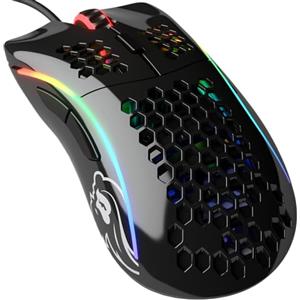 Glorious Gaming Model D Mouse da gaming wired - Superleg. 68 g, a nido d'ape, RGB, ergonomico, sensore Pixart 3360, Omron Switches, piedini in PTFE, 6 tasti - Nero lucido