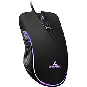 LYCANDER - Mouse ottico con cavo USB (1.5m), DPI regolabile fino a 6400, 7 pulsanti, LED