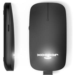 Xoopar Mouse Wireless 2.4G, Mouse Senza Batterie, Bluetooth, Ricaricabile, Mouse Connesso Computer, Ultra Sottile, Pokket In Plastica Riciclata (Nero)