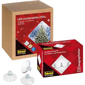 Idena 90214 - Fiaccole a LED con 200 LED in giallo oro con timer, 29,9 m, incl. 20 ventose con slot per il fissaggio, per esterni e interni, per decorazioni di feste e Natale