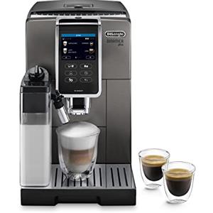 De'Longhi Dinamica Plus Perfetto ECAM372.95.TB, Macchina Automatica per Caffè in Chicchi, 1450 W, Sistema LatteCrema per Cappuccini Automatici, 1.8 L, Colore: Titanio/Nero