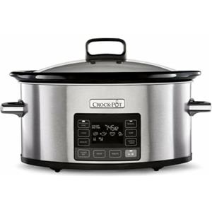 Crock-pot Pentola Cottura Lenta,Slow Cooker,Spegnimento Automatico,5.6 lt,fino 6-8 Persone,Funzione TimeSelect per Programmare orario fine cottura, Funzione Warm automatica, Ceramica, 240W, Argento