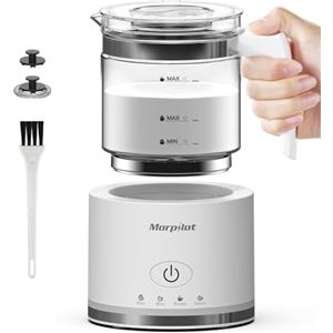 Morpilot Montalatte Elettrico, Milk Frother in Vetro, Bello da Vedere, 4 in 1 Funzione, Capacità 250ml Cappuccino o 500 ml Latte Caldo, Design Diviso, Bianco