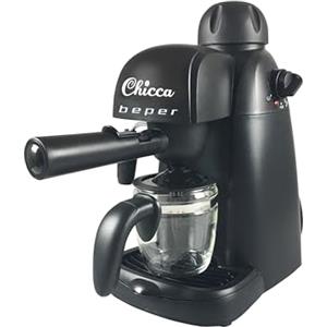 BEPER BC.002 Macchina Caffè Espresso Macinato, Schiumalatte, Espresso machine,240 ml, 800W, Caraffa graduata in tazze, Unica leva di controllo, Nero