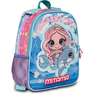 Mitama Zaino Spinny Asilo, Double Face con Doppia Grafica, Con Tasca Laterale Porta Borraccia, Azzurro, Bambine, Scuola e Tempo Libero