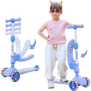 BremToy Monopattino per Bambini con Sedile da 2 3 4-8 Anni, Regolazione dell'altezza a 4 livelli,Ruote Luminose a LED,Regali per Bambini,Regalo di Natale (blu)