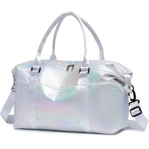 KSIBNW Borsone da Viaggio Sportivo Donna, Bagaglio a Mano Borsone Palestra Grande 25L Impermeabile Borsa da Weekend Pieghevole Borsa da Leggero Travel Bag Donna per Campeggio Bagagli Vacanza, Bianco