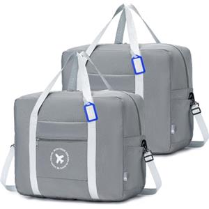 BAGZY 2x Bagaglio a Mano 45x36x20 Borsone da Viaggio 40L Grande Pieghevole Leggero. Borsa a Tracolla Palestra, Valigia Cavalcabile, Trolley Sportivo Impermeabile, Borsa per Weekend (Grigio)