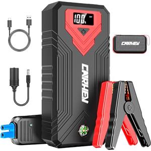 CARHEV 3000A Avviatore Batteria Auto, 24000mAh Avviatore Emergenza Per Auto(Adatto a Tutti i Veicoli a Benzina o 8.0L Diesel), 12V Booster Avviamento Auto con Display LCD e Torcia LED