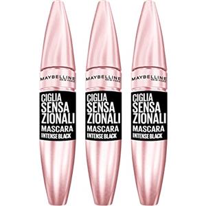 Maybelline 3x Maybelline New York Ciglia Sensazionali Mascara Volumizzante Colore Intense Black Effetto Ventaglio Senza Grumi - Confezione da 3 Mascara