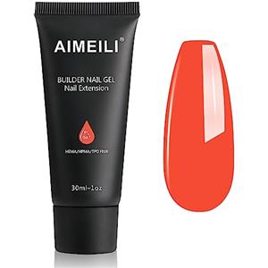 AIMEILI Kit Gel Ricostruzione Unghie, Acrilico per Unghie Colorati Builder Nail Gel Set Estension Gel Acrigel per Unghie Passione Unghie - Rosso Neon (047), 1x30ML