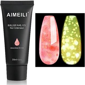 AIMEILI Kit Gel Ricostruzione Unghie, Colorati Builder Nail Gel Estension Gel Set Acrigel per Unghie - Rosso Rosa Luminosi Unghie Extension Gel Glow in Dark, 1x30ml