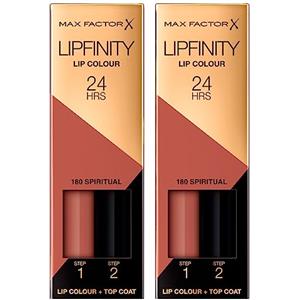 MAXFACTOR Max Factor Lipfinity Lip Colour Rossetto a Lunga Durata con Gloss Idratante Top Coat Applicazione Bifase No Transfer 24h Colore 180 Spiritual - 2 Confezioni