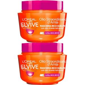 L'Oréal Paris Elvive Olio Straordinario d'Amla Maschera Ricci Sublimi Nutriente per Capelli Secchi Texture Cremosa - 2 Barattoli 300ml