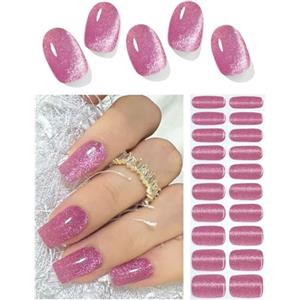 Wahrshei Unghie Gel Adesive UV | Plum Cat Eye Smalto Adesivo Gel UV | 20 PCS Pellicola per Unghie Autoadesiva | Adesivi per unghie in gel, Impacchi di Smalto Gel per Unghie