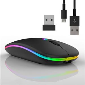 Vinmooog Mouse senza fili Bluetooth ricaricabile wireless per computer portatile, mouse verticale retroilluminato a 7 colori, 3 dpi Ricevitore USB 2,4 GHz ultra sottile