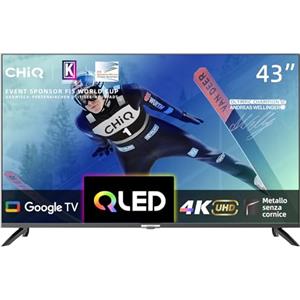 CHiQ Smart TV U43QM8G 43 pollici, UHD QLED con HDR, Metallo senza cornice, Dolby Audio, Sintonizzatore triplo, Wi-Fi 2.4G/5G, HDMI 2.1, USB2.0, Modello 2023, colore: Nero