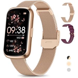 RUXINGX Smartwatch Donna, Orologio Contapassi con 24 Sport, IP68, 24H Cardiofrequenzimetro, SpO2, Ciclo Mestruale, Sonno, Orologio Fitness Activity Tracker Notifiche, Smartband per Android iOS Oro