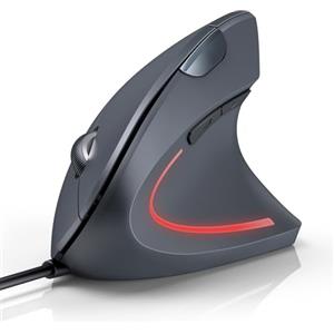 TECKNET Mouse Verticale Cablato, 6400 DPI Mouse Ergonomico con Filo, Protezione del Polso, Cavo USB 1,5 m, Mouse Silenzioso con 6 Pulsanti per PC, Laptop, Windows, Mac, Grigio