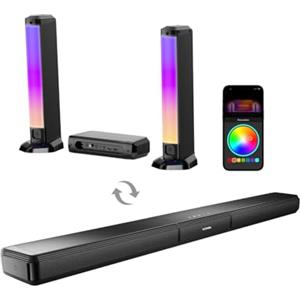 ULTIMEA Soundbar TV 5.0 Canali, Soundbar PC con RGB per Home Cinema, Sound bar Rimovibile con Controllo APP, Soundbar Bluetooth 5.3, HDMI-ARC/OPT/AUX, Montaggio a Parete, Apollo S70