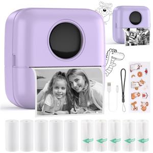 HuiJuKeJi Mini Stampante Fotografica,Stampante Termica,immagine per foto, stampa di ricevute,stampante fotografica,con 10 rotoli di carta 1 adesivo per smartphone, per Fotografica Note Elenco Memo (Purple)