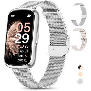 RUXINGX Smartwatch Donna, Orologio Contapassi con 24 Sport, IP68, 24H Cardiofrequenzimetro, SpO2, Ciclo Mestruale, Sonno, Orologio Fitness Activity Tracker Notifiche, Smartband per Android iOS Argento