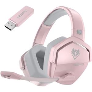 NUBWO G06 Cuffie Gaming Wireless per PC/Ps5/Ps4/NS/Mobile, 2,4GHz Wireless+5.3 Bluetooth, Cuffie Wireless con Microfono 7.1 Qualità Audio Senza Perdita di Bassa Latenza, Durata di Oltre 100+ Ore -Rosa