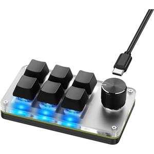 SinLoon Mini Macro Tastiera Programmabile USB Mini 6 Tasti 1 Manopola Tastiera da Gioco OSU Meccanica Tastiera Multifunzione RGB Fai da Te Compatibile con Mac OS, Windows (Nero)