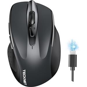 TECKNET Mouse Bluetooth Ricaricabile, Multi-dispositivo Mouse Wireless Silenzioso (Tri-Mode: BT 5.0/3.0 + 2.4G), 4800 DPI Mouse Ergonomico Portatile per Laptops, Mac OS, Android, Windows