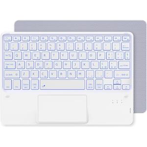 CACOE Tastiera Bluetooth Wireless Ultra Sottile con Multi Touch Integrato Touch Pad con Android IOS e Windows, 7 Colori Retroilluminate, Tastiera Wireless, Layout Italiano, Bianco